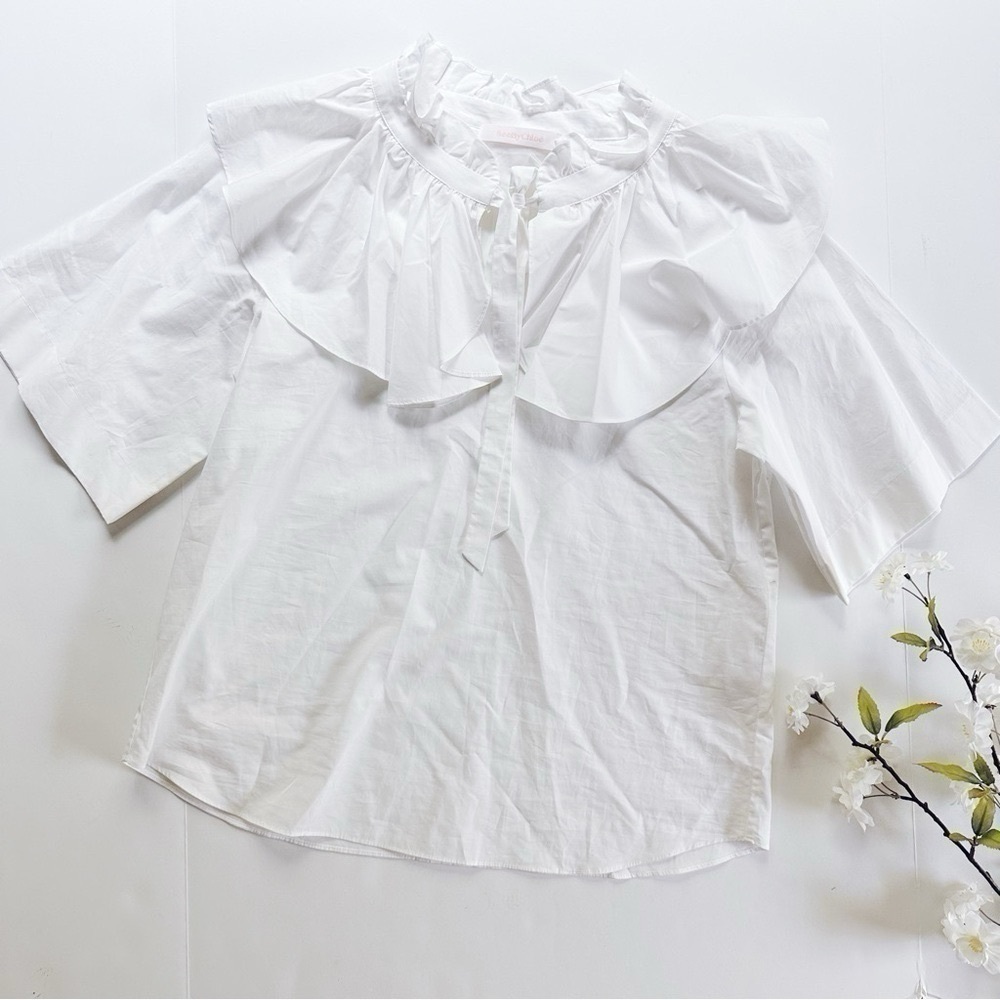See By Chloe White Cotton Poplin Short Sleeve Blouse Top